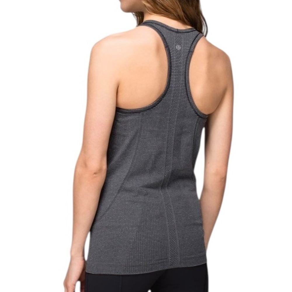 LULULEMON Size 4 Swiftly Tech Racerback Tank Top Striped Black & Grey Tank Top